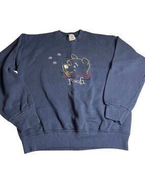 Vintage Disney Winnie The Pooh Navy Crewneck Sweatshirt M Embroidered Design